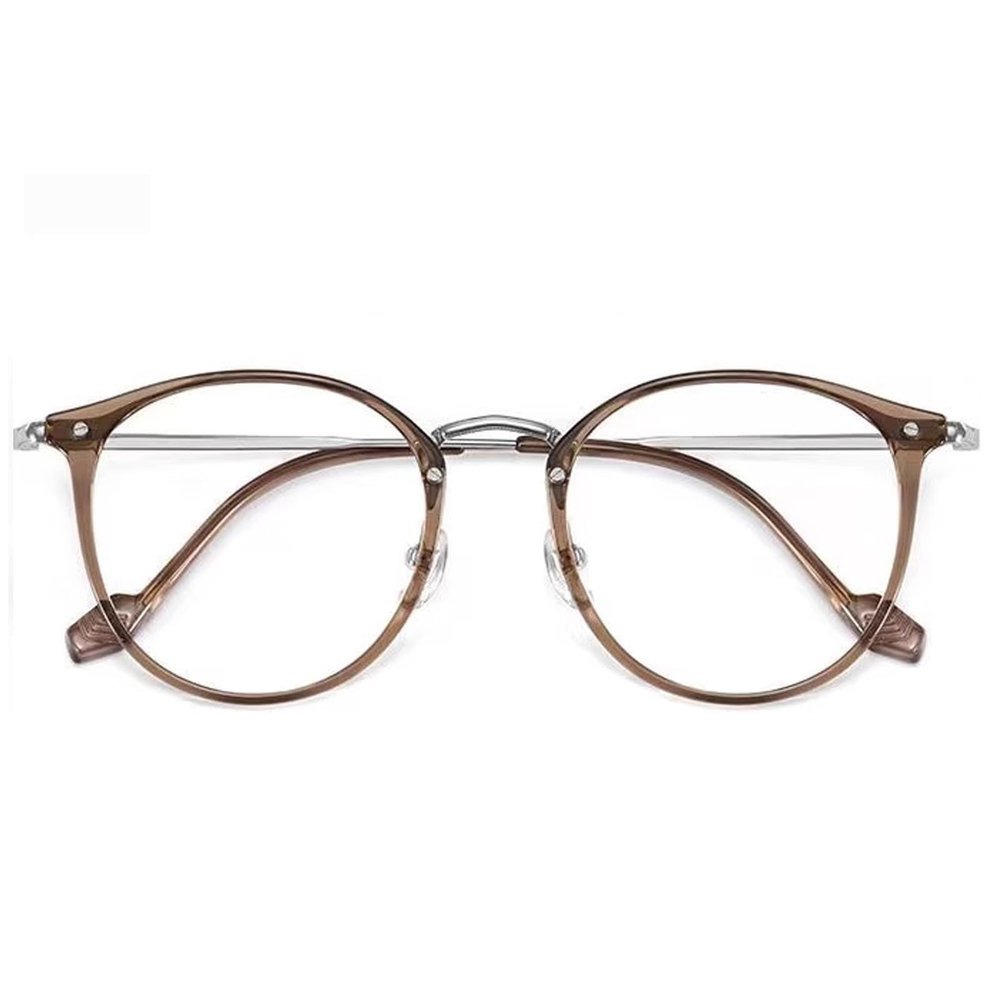 Stylish Round Blue Light Blocking Reading Glasses for Ladies, Lightweight Metal Computer Readers, Anti Glare Glasses (Color : Brown, Size : 3.5x)