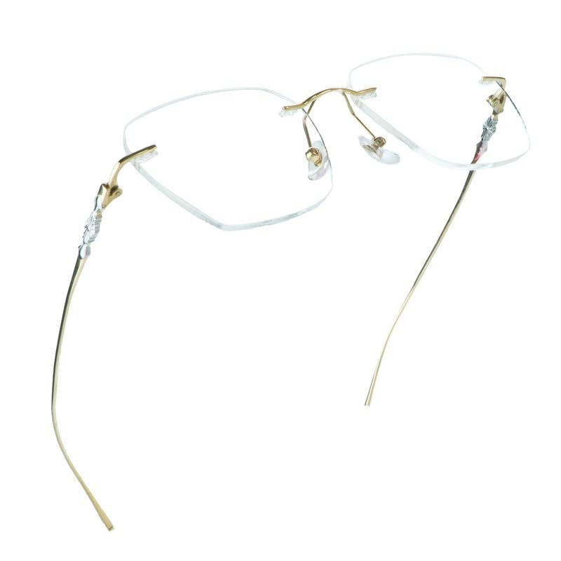 LifeArt Pure Titanium Frame Glasses/Blue Light Blocking Reading Glasses, Reduce Eyestrain, Stylish for Men and Women(Gold,No Magnification)