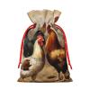 WSOIHFEC Chicken And Rooster Print Christmas Gift Bags with Drawstring Burlap Christmas Treat Bags Reusable Christmas Candy Bag Gift Wrapping Bag Party Favors Bags view 2