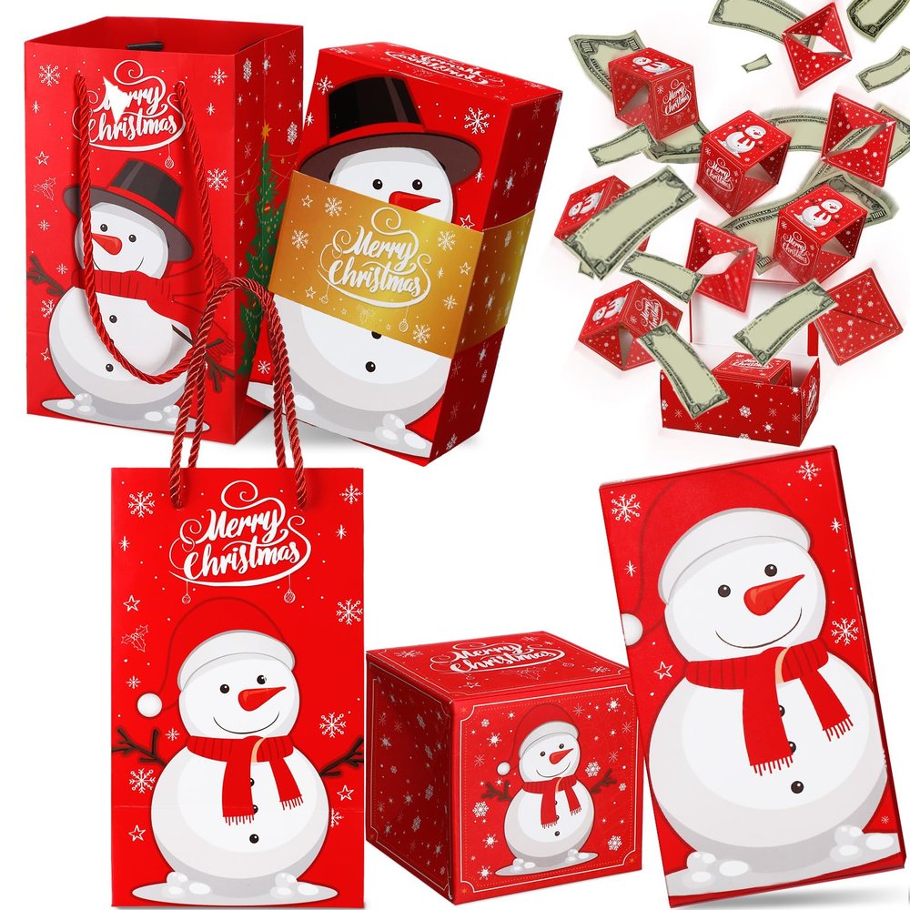 Kosiz 20 Bounces Christmas Surprise Exploding Gift Box 2 Sets Exploding Pop Money Box for Cash Birthday Xmas Relatives Friends Women Men Kids Gift(Snowman)