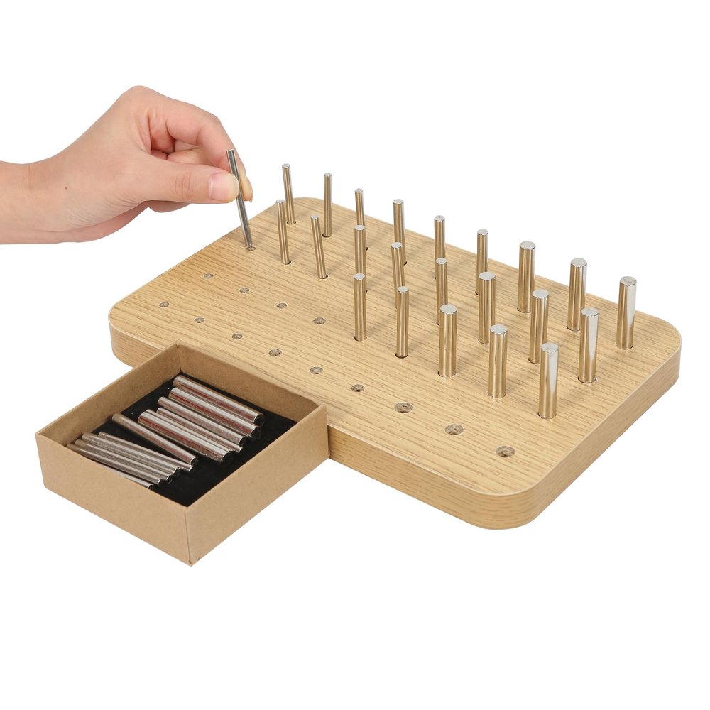 OLVULGG 36-Hole Wooden Pegboard for Occupational Therapy, Hand Therapy Peg Board with 3 Sizes of Round Iron Pegs to Improve Finger Dexterity, Fine Motor Coordination & Sensory Rehabilitation