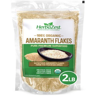 HerbaZest Amaranth Flakes (2 LB) USDA Certified Organic Vegan, Non-GMO & Gluten Free Pure Quality Superfood for Breakfast, Snacks, Desserts & More