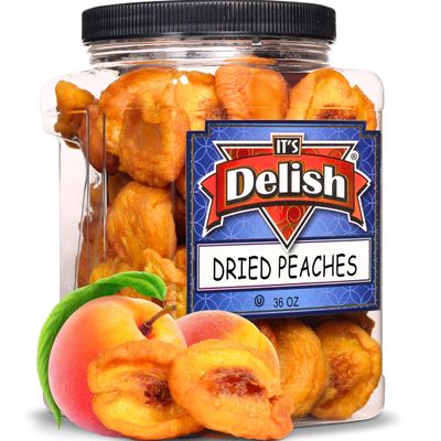 Dried Peaches by It's Delish, 36 OZ Jumbo Reusable Container | Naturally Sweet Peach Slices, No Sugar Added, Bulk Dried Fruit Healthy Snacks Fresh and Dry Sliced Peaches Snack | Vegan, Kosher