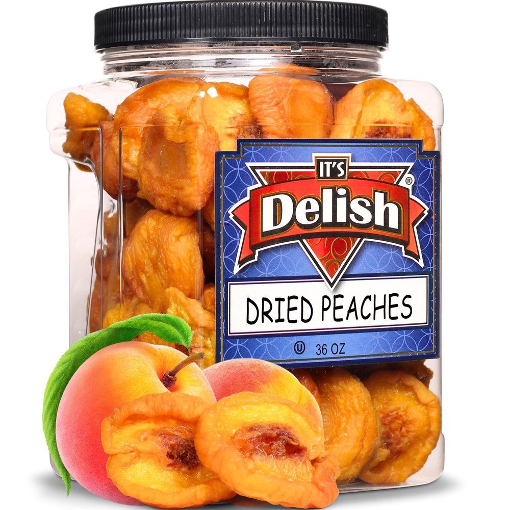 Dried Peaches by It's Delish, 36 OZ Jumbo Reusable Container | Naturally Sweet Peach Slices, No Sugar Added, Bulk Dried Fruit Healthy Snacks Fresh and Dry Sliced Peaches Snack | Vegan, Kosher