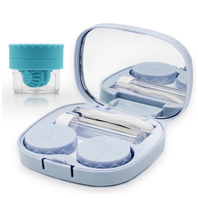 Vastsoon Contact Lens Case with Cleaner Washer, Travel Size Cute Colored Contact Lenses Applicator Removal Tool Kit with Mirror Solution Bottle for Daily Outdoor (Blue)