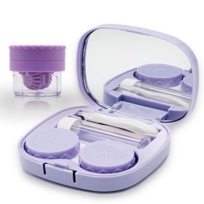 Vastsoon Contact Lens Case with Cleaner Washer, Travel Size Cute Colored Contact Lenses Applicator Removal Tool Kit with Mirror Solution Bottle for Daily Outdoor (Purple)