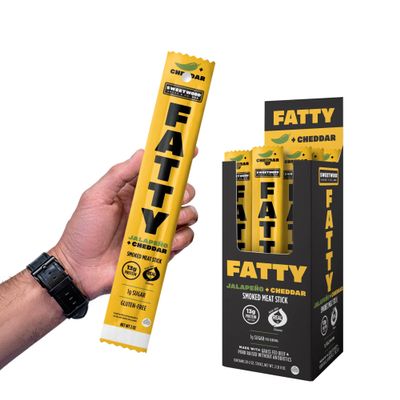 FATTY Grass-Fed Beef Smoked Meat Sticks, Jalapeno + Cheddar Flavor, 13g Protein Per Stick, 2 oz. (Pack of 20)