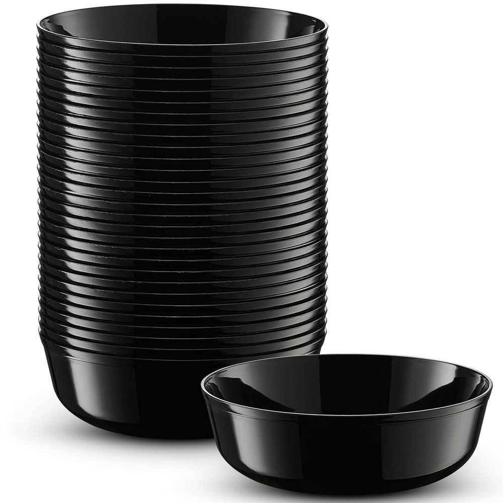 BloominGoods Disposable Plastic Dessert Bowls, 50-Pack 6 Oz. Small Heavyweight Black Bowls For Party, Wedding Or Event