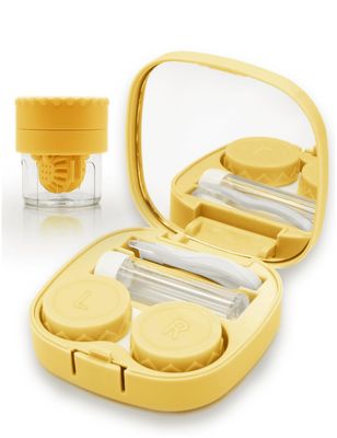Vastsoon Contact Lens Case with Cleaner Washer, Travel Size Cute Colored Contact Lenses Applicator Removal Tool Kit with Mirror Solution Bottle for Daily Outdoor (Yellow)