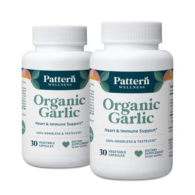 Pattern Wellness Odorless Organic Garlic - 1000mg - Supports Circulatory & Immune Health - Non-GMO, Gluten Free, Vegan - 60 Capsules
