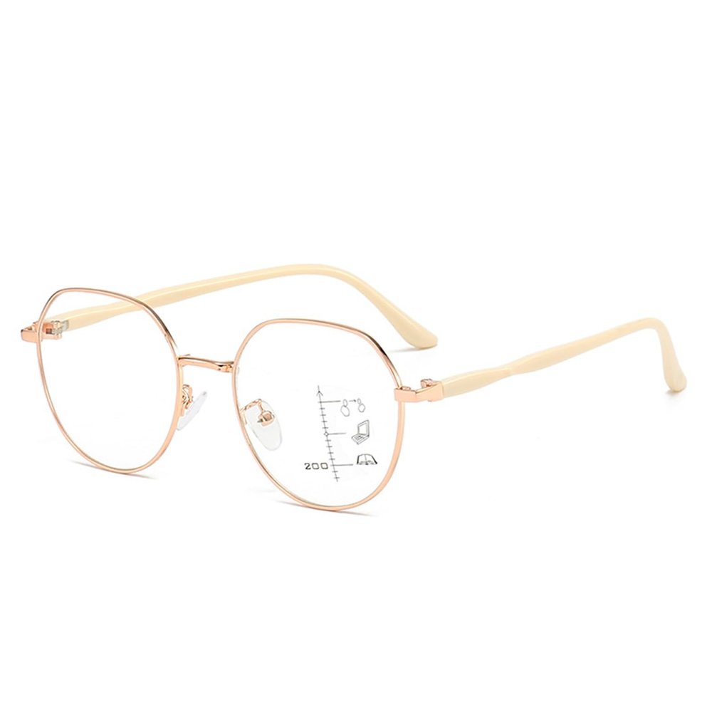 Progressive Multifocus Reading Glasses for Women Men, Fashion Large Metal Blue Light Blocking Computer Readers (Color : Gold, Size : 1.5x)