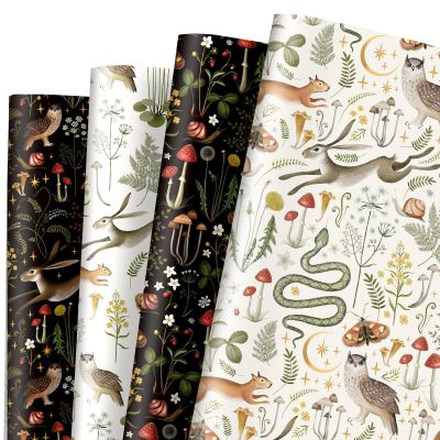 12 Sheets Vintage Wrapping Paper Animals Mushroom Gift Wrap Paper Bulk Folded Flat 4 Designs Retro Botanic DIY Craft Art Paper for Party Wrapping Supplies, 19.7 x 27.6 Inch