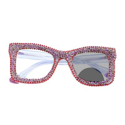 Melrose Oprah style Bling Rhinestone Square Reading Glasses For Women Shiny Diamond Bifocal photochromism Eyeglasses (pink, 2.75)