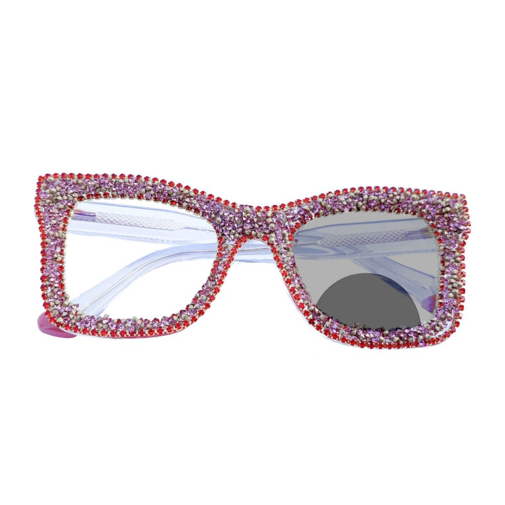 Melrose Oprah style Bling Rhinestone Square Reading Glasses For Women Shiny Diamond Bifocal photochromism Eyeglasses (pink, 2.75)