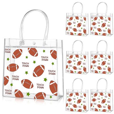 Aliceset 20 Pcs Football Goodie Bags with Handles PVC Clear Football Party Snack Bag for Team Birthday Sport Favor, 8 x 8 x 3.15''