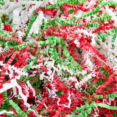 CHECHNYA Crinkle Cut Paper Shred Filler 1 LB Gift Wrapping & Gift Basket Filler for Christmas, Halloween & Wedding Decorations,Easter Basket Grass Filler- Red White Green Christmas Mix