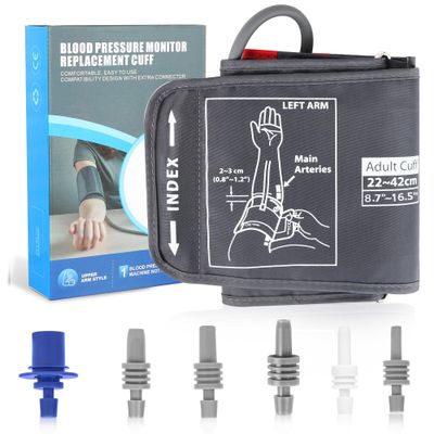 9"-17" Blood Pressure Cuff Arm, Wide-Range Standard/Medium to Large Replacement Cuff Fits M&L Size Arms, 6 Sizes of Connectors Compatible with Omron and Other Brand BP Machines (BP Cuff Included Only)