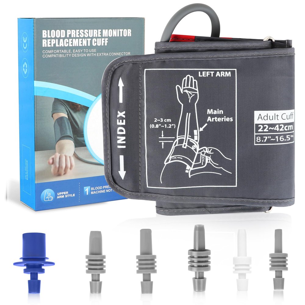 9"-17" Blood Pressure Cuff Arm, Wide-Range Standard/Medium to Large Replacement Cuff Fits M&L Size Arms, 6 Sizes of Connectors Compatible with Omron and Other Brand BP Machines (BP Cuff Included Only)