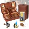 Travel Cigar Humidor, Cedar Wood Lined, with All-in-one Cigar Lighter, Built-in V Cutter& Holder, Cigar Draw Enhancer, Hygrometer & Humidifier, Leather Cigar Case with Cigar Accessories Hold 6 Cigars view 1