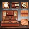 Travel Cigar Humidor, Cedar Wood Lined, with All-in-one Cigar Lighter, Built-in V Cutter& Holder, Cigar Draw Enhancer, Hygrometer & Humidifier, Leather Cigar Case with Cigar Accessories Hold 6 Cigars view 2