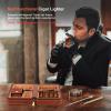 Travel Cigar Humidor, Cedar Wood Lined, with All-in-one Cigar Lighter, Built-in V Cutter& Holder, Cigar Draw Enhancer, Hygrometer & Humidifier, Leather Cigar Case with Cigar Accessories Hold 6 Cigars view 3