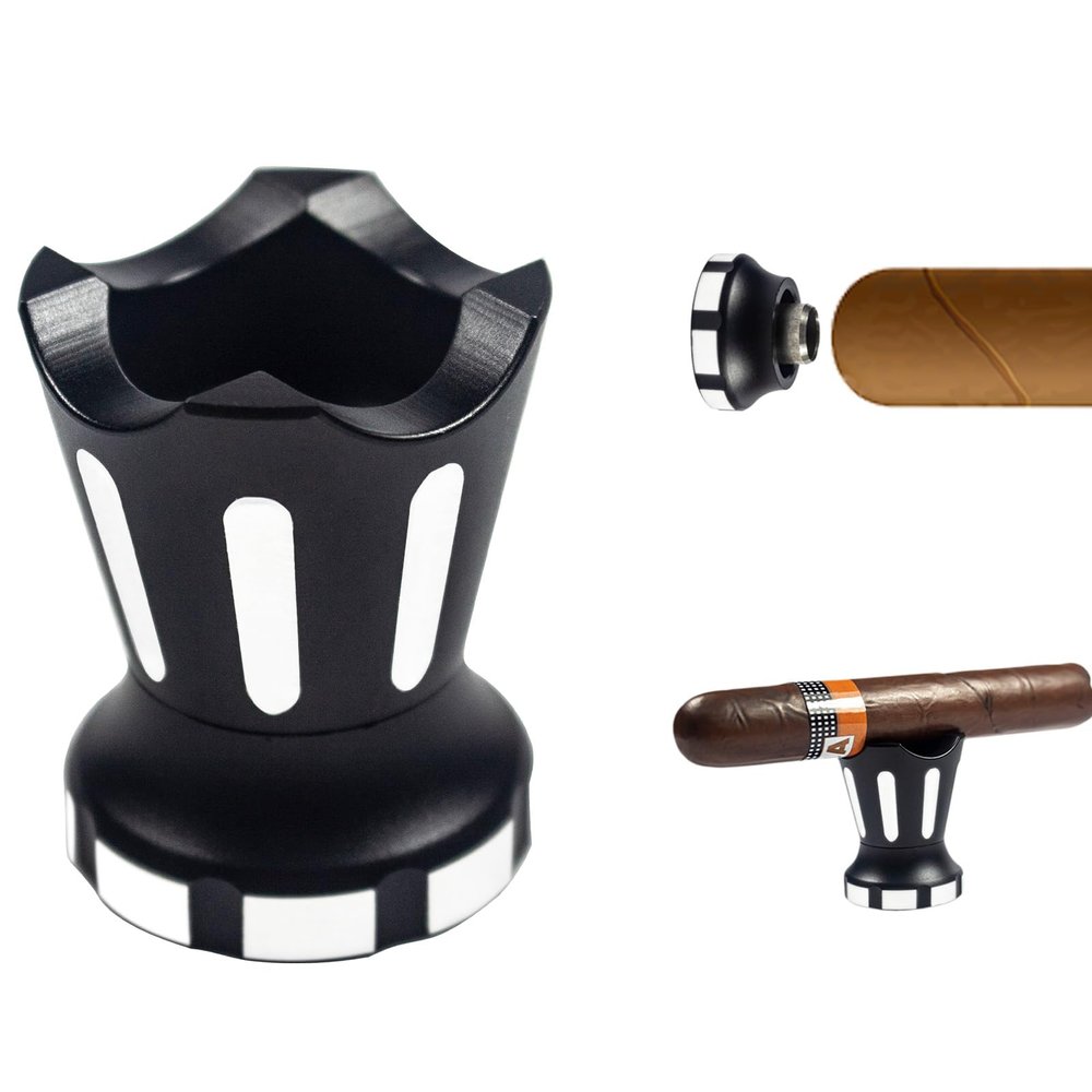 Defuzie Cigar Holder & Punch Portable Cigar Stand Aluminum Cigar Accessories Cigar Rest Outdoor Cigar (Black)