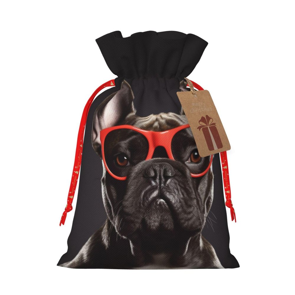 WSOIHFEC French Bulldog Christmas Gift Bags with Drawstring Burlap Christmas Treat Bags Reusable Christmas Candy Bag Gift Wrapping Bag Party Favors Bags