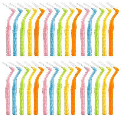 50PCS L-Shaped Interdental Brushes Braces Toothbrush Short Handle,5 Different Sizes Dental Floss Brush Angled Interdental Toothpick