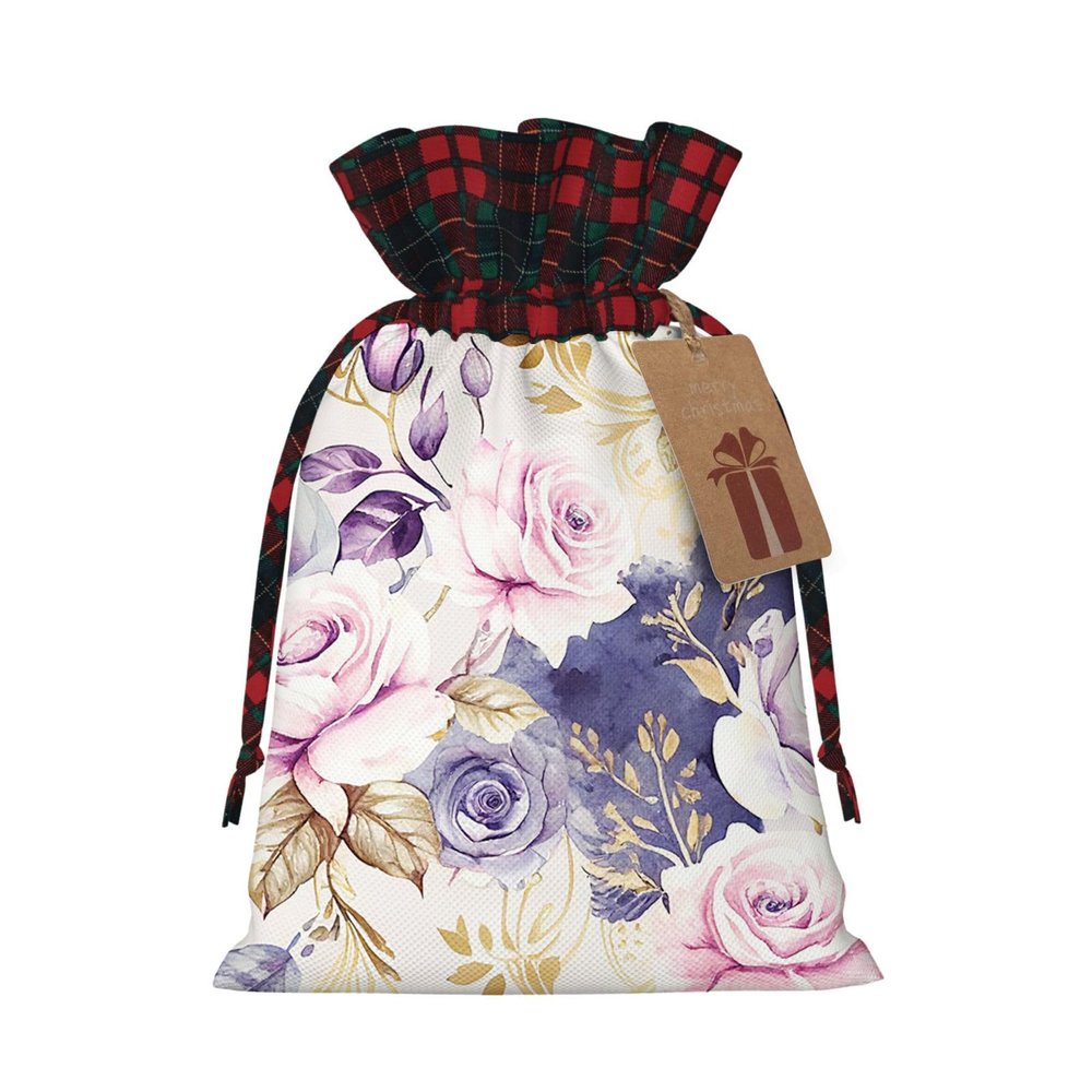 Yioniii Watercolor Roses in the Style of Dream pattern Christmas Decoration Gift Bag Candy Bag with Drawstring,Xmas Gift BagsTreat Pouch BagsBlue and Purple,S