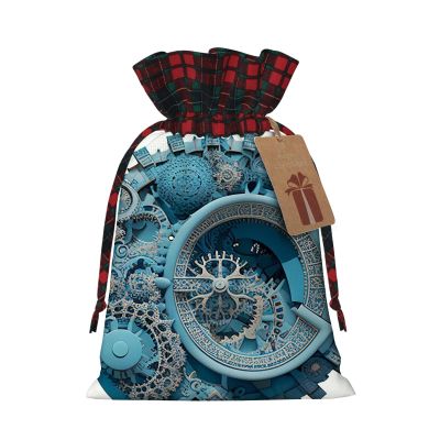 Yioniii Huge blue mechanical clock pattern Christmas Gift Bags Santa Sack with Drawstring, String Backpacks for Gifts Treat and CandyBlue,S