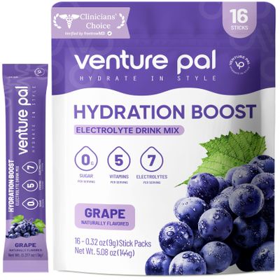 Venture Pal Sugar Free Electrolyte Powder Packets - Liquid Daily IV Drink Mix for Rapid Hydration & Party Recovery | 5 Vitamins & 7 Electrolytes| Keto Friendly | Non-GMO | Certified Vegan | 16 Sticks