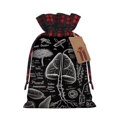 Yioniii Biological Topics on Blackboard pattern Christmas Gift Bags Santa Sack with Drawstring, String Backpacks for Gifts Treat and CandyBlack and White,S