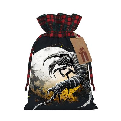 Yioniii The scorpion with its claws looking at the moon pattern Christmas Drawstring Gift Bags, Wrapping Bag with Ribbon for Xmas Holiday Presents Party Favor Goody BagsGrey,S