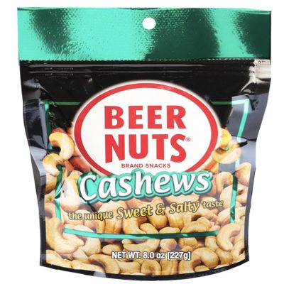Beer Nuts Cashews, Travel Packs, Crunchy Party Pretzels, Cheese Sticks, Sesame Sticks, Roasted Corn Nuts, & Original Roasted Sweet Glazed Salted Peanuts, An American Original Since 1953 (8oz, Cashews)