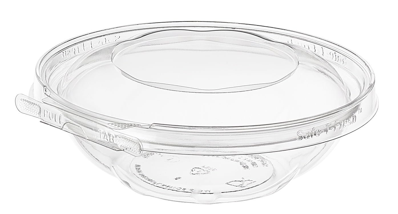 18 oz. Tamper Evident & Tamper Resistant Clamshell Hinged Deli Container Bowl - Ideal for Fruits, Salads, Sweets, Desserts REF# TS18RN (Pack of 75)