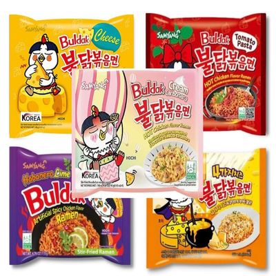 C & C_Samyang Spicy Hot Chicken Ramen 5 Flavor Variety Packs (Buldak Fire Noodles Combo) with FREE 5 bag clips - Korean Buldak Ramen Noodles