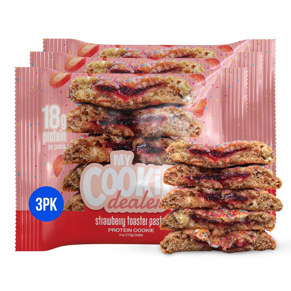 My Cookie Dealer Protein Cookies, Strawberry Toaster Pastry (4oz, Pack of 3) - 18g Protein per Cookie - Individually Wrapped Workout Snacks for On-The-Go Travel