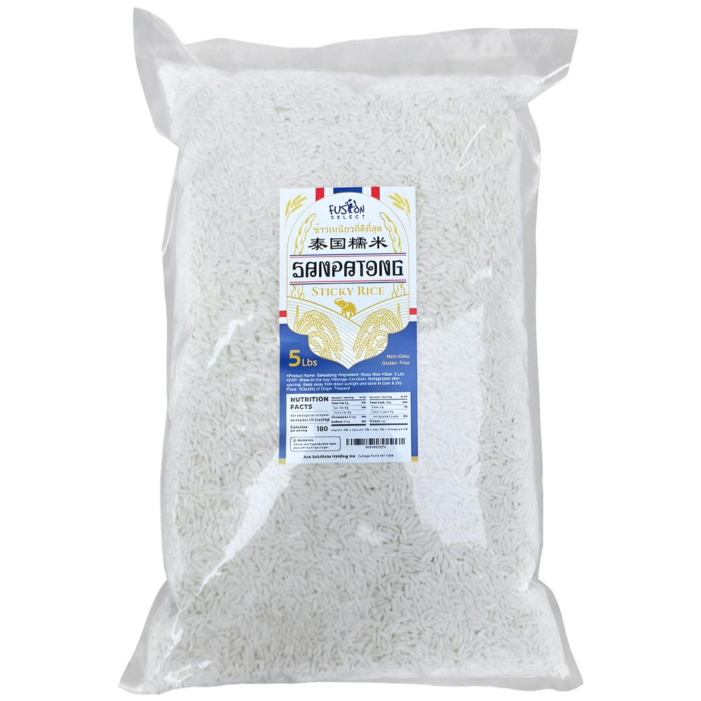 Fusion Select Sanpatong Thai Sticky Rice - Authentic Glutinous Khao Niao Sweet Rice from Thailand - Uncooked Bulk Rice Bag for Making Dessert, Roasted Pork Dishes, Asian Food - Zero GMO or Gluten