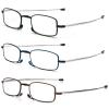 REAVEE 3 Pack Folding Reading Glasses with Keychain Compact Bags for Women Men, Blue Light Blocking Spring Hinge Portable Pocket Readers, Black Brown and Blue 2.25 view 2