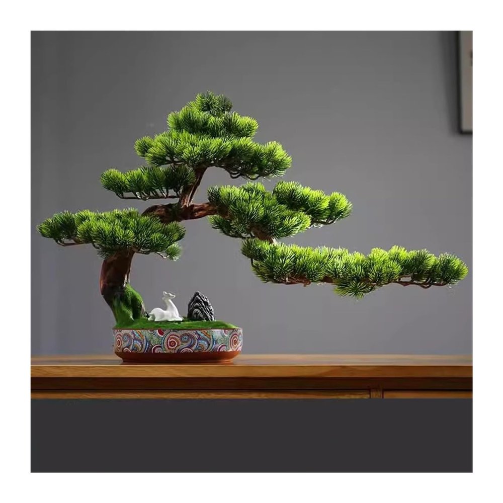 Faux Bonsai Indoor Chinese Simulation Welcome Pine Bonsai Landscape Fake Plant Pine Bonsai Tree Living Room Decorations Desktop Potted Tree