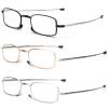 REAVEE 3 Pack Folding Reading Glasses with Keychain Compact Bags for Women Men, Blue Light Blocking Spring Hinge Portable Pocket Readers, Black Gold and Silver 3.5 view 2