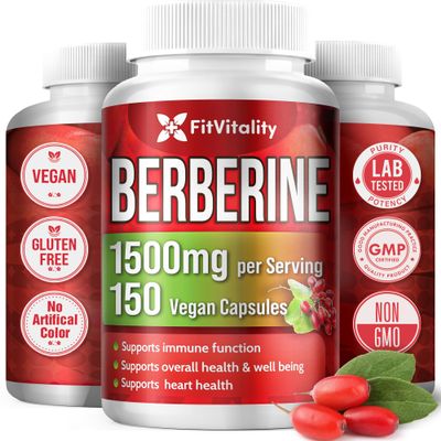 Premium Berberine Supplement, 150 Capsules 50 Days Supply, 1500mg Berberine Per Serving, Berberine HCI, Made from 100% Pure & Natural Ingredients, Non-GMO, Gluten-Free.