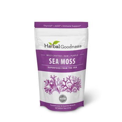 Herbal Goodness Sea Moss Gel Chondrus Crispus St Lucia Sea Moss Supplement 8oz Purple - Healthy Digestion, Enhances Skin and Hair Health, Regulates Thyroid Function, Immune Support