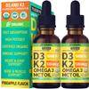 (2 Pack) Organic Vitamin D3 K2 Drops with MCT Oil Omega 3, Maximum Strength Vitamin D Liquid 5000 IU, No Fillers, Non-GMO Liquid D3 for Faster Absorption and Immune Support (Pineapple, 2 Fl Oz) view 1