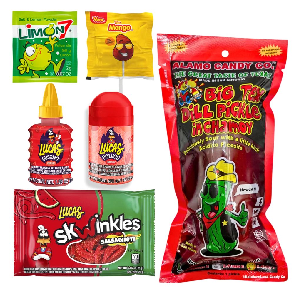 Tiktok Chamoy Pickle Kit with Candy, Includes Skwinkles Salsagheti, Lucas Gusano, & Much More by Ma Lit Candy (1 Big Tex Chamoy Pickle Kit)