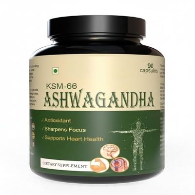 Ashwagandha KSM-66 Capsule | Support Stamina, Strength & Energy | Joint & Muscles | Antioxidant | Withania Somnifera | 90-Vegetarian Capsules