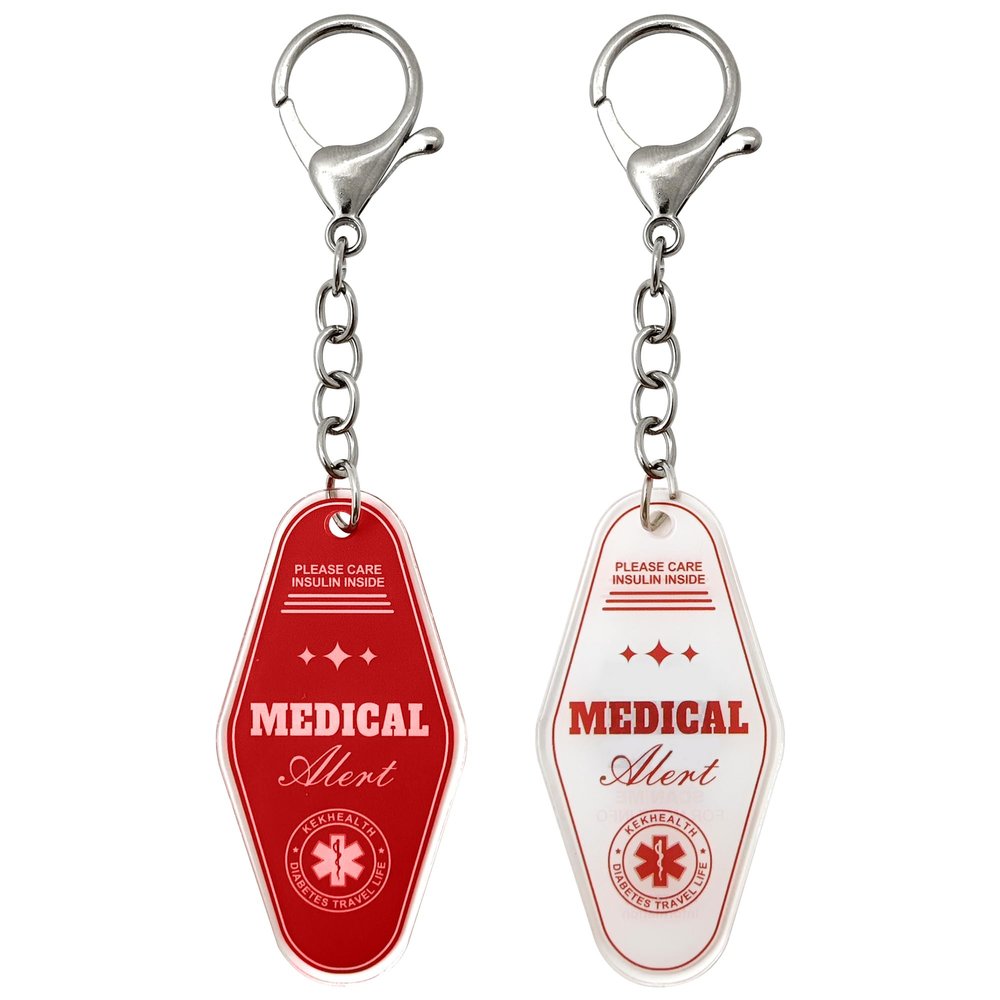 KEKHEALTH 2PCS QR Medical Alert ID Tag for Women, Life Alert Keychain Epipen Alert Pendant,QR Online Profile for Medical Conditions, Allergies, Medications, Emergency Contact (Red-White)
