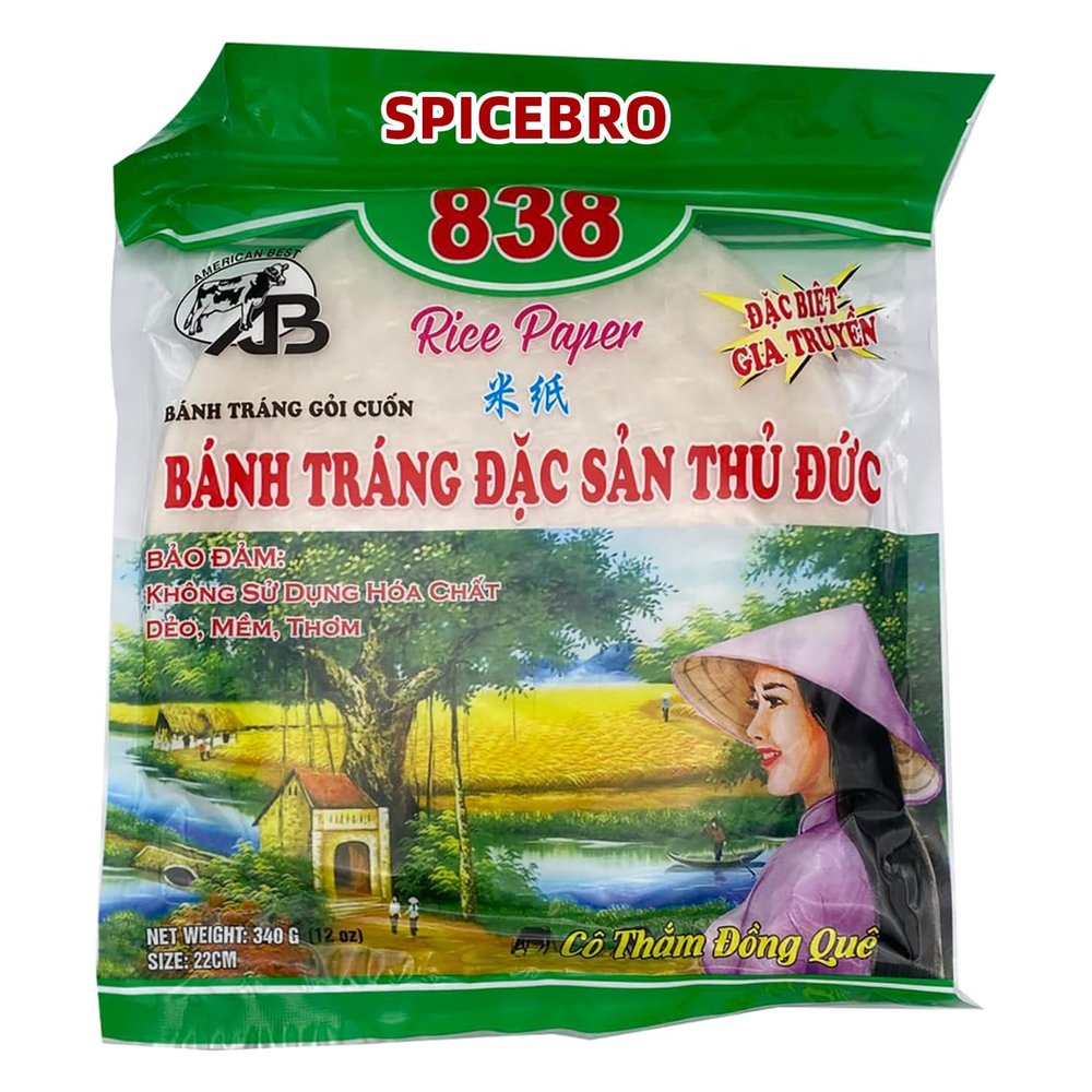 Fresh Spring Roll Rice Paper Wrappers, Vietnamese Premium Summer Wrap with Natural Ingredients, Non-GMO, Gluten-Free, Low Carb, for Spring Rolls, Wonton, Dumpling, Sushi 340g (Round, 22cm)