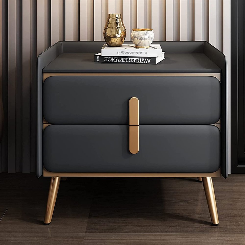 Bedside Table Modern Simplicity Bedside Drawer Solid Wood Nightstand with 2 Storage Drawers and Metal Legs for Bedroom Living Room(Color:White) (Color : Navy Blue)