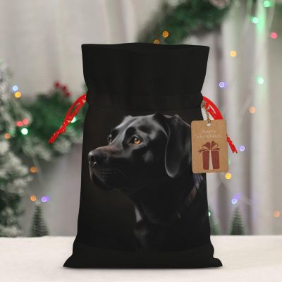 Black Labrador Print Christmas Drawstring Gift Bags Reusable Gift Bags Burlap Drawstring Bags Xmas Gift Bag For Wedding Christmas New Year'S Day Present Storage Bag